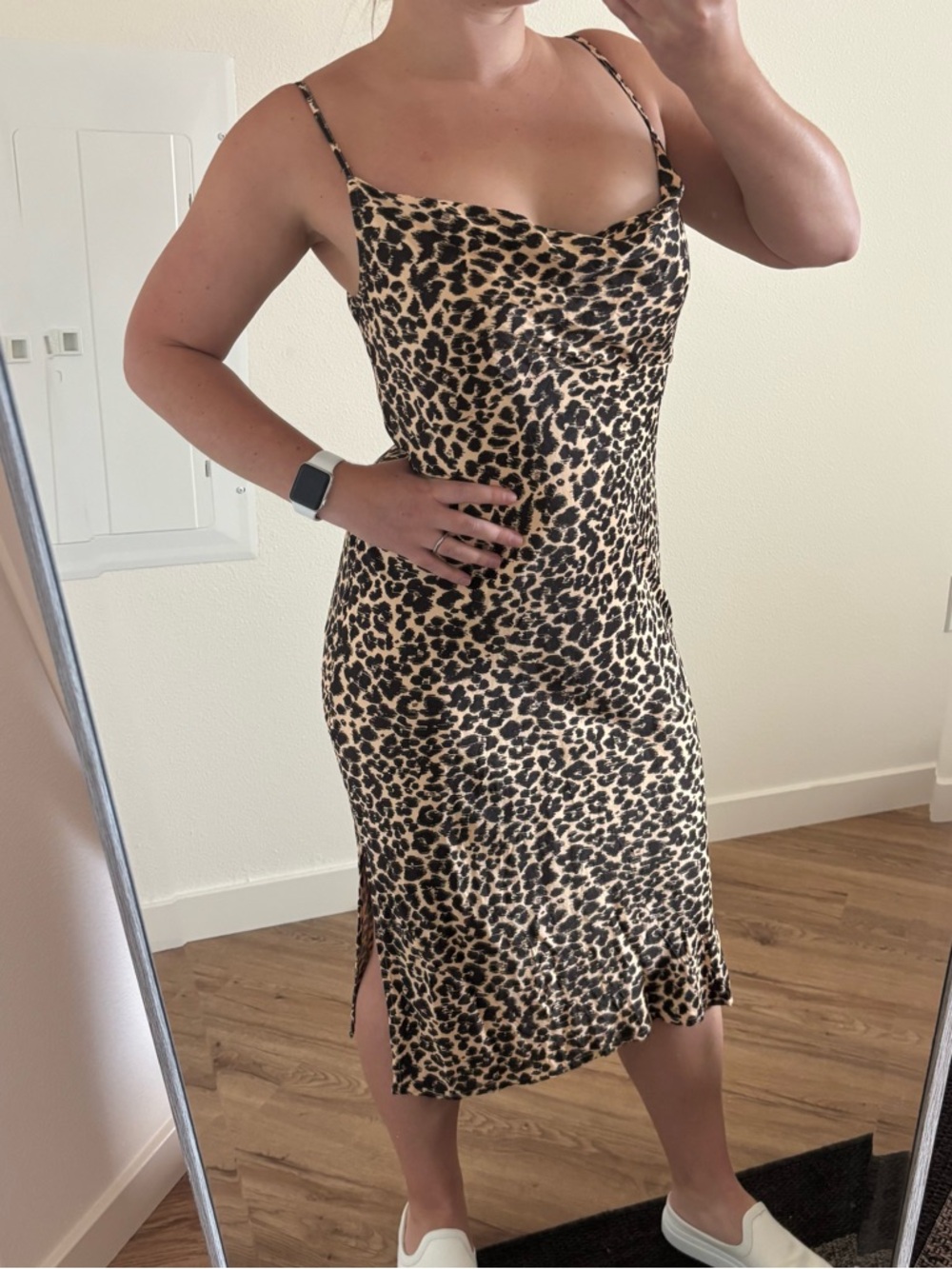 Anthropologie Elyse Printed Bias Slip Dress Leopard small petite SP sleeveless